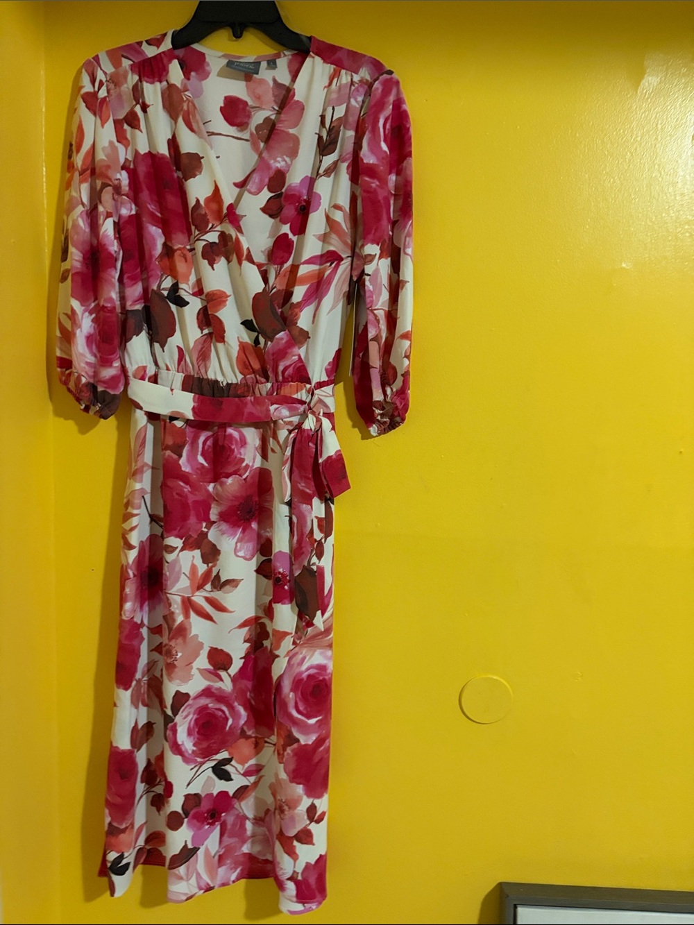 Floral Wrap Midi Dress with Self-Tie Waist in Pink